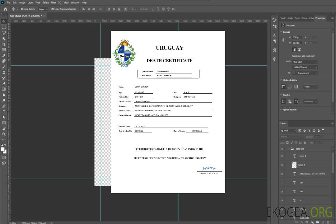 Modèle Word et PDF de certificat de décès en Uruguay template